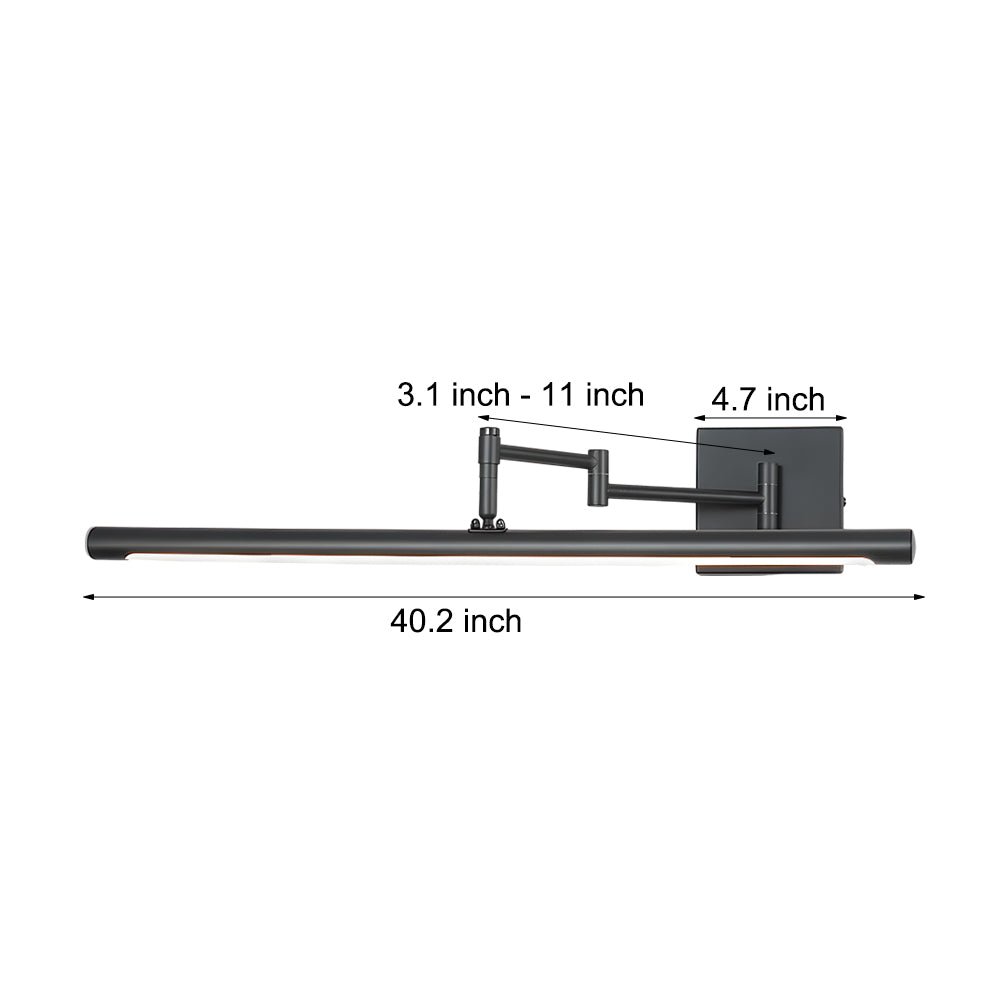 40" Swing-Arm Bathroom Vanity Light Bar — Iron and Acrylic, 20W LED, 3-Step Dimming, Matte Finish