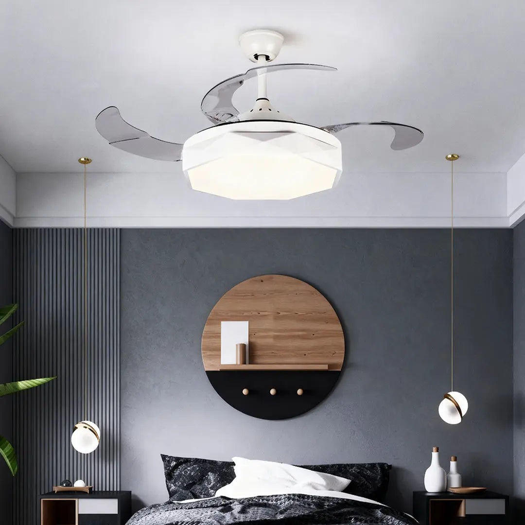 42-Inch Ceiling Fan with Light Featuring White ABS Blades and Acrylic Shade Luxe