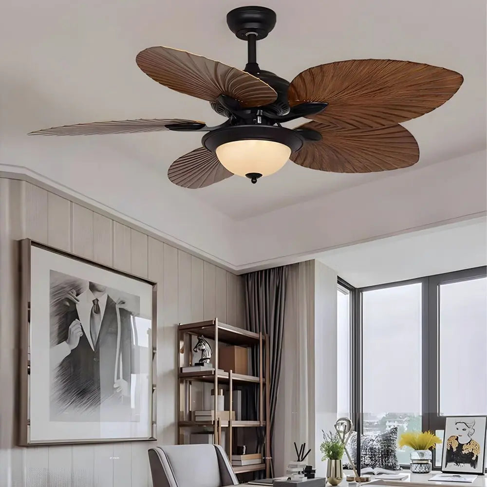 42/52-Inch LED Tropical Ceiling Fan with 5 Reversible Brown Blades and Remote Control Luxe