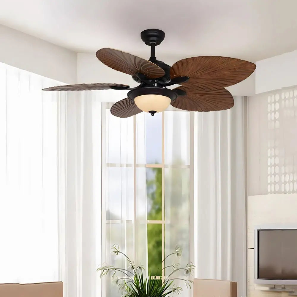 42/52-Inch LED Tropical Ceiling Fan with 5 Reversible Brown Blades and Remote Control Luxe