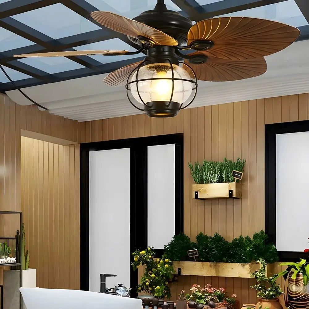 42/52-Inch LED Tropical Ceiling Fan with 5 Reversible Brown Blades and Remote Control Luxe