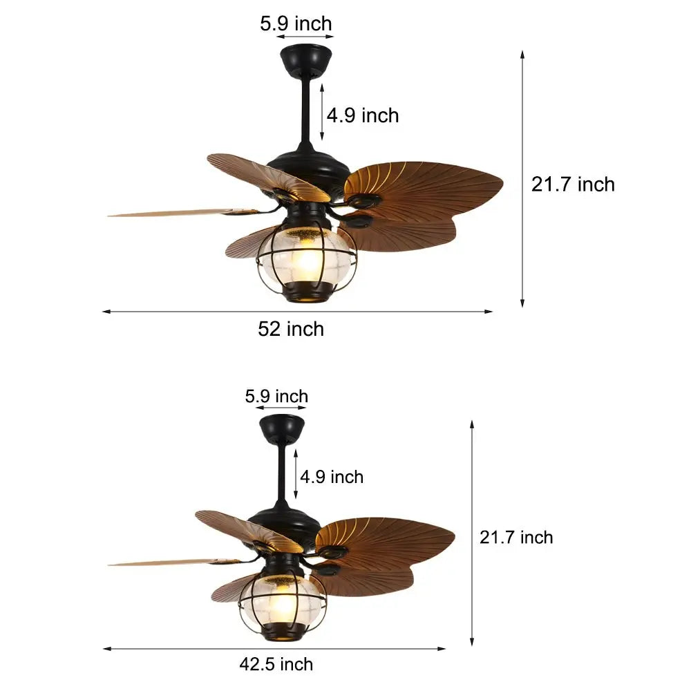 42/52-Inch LED Tropical Ceiling Fan with 5 Reversible Brown Blades and Remote Control Luxe