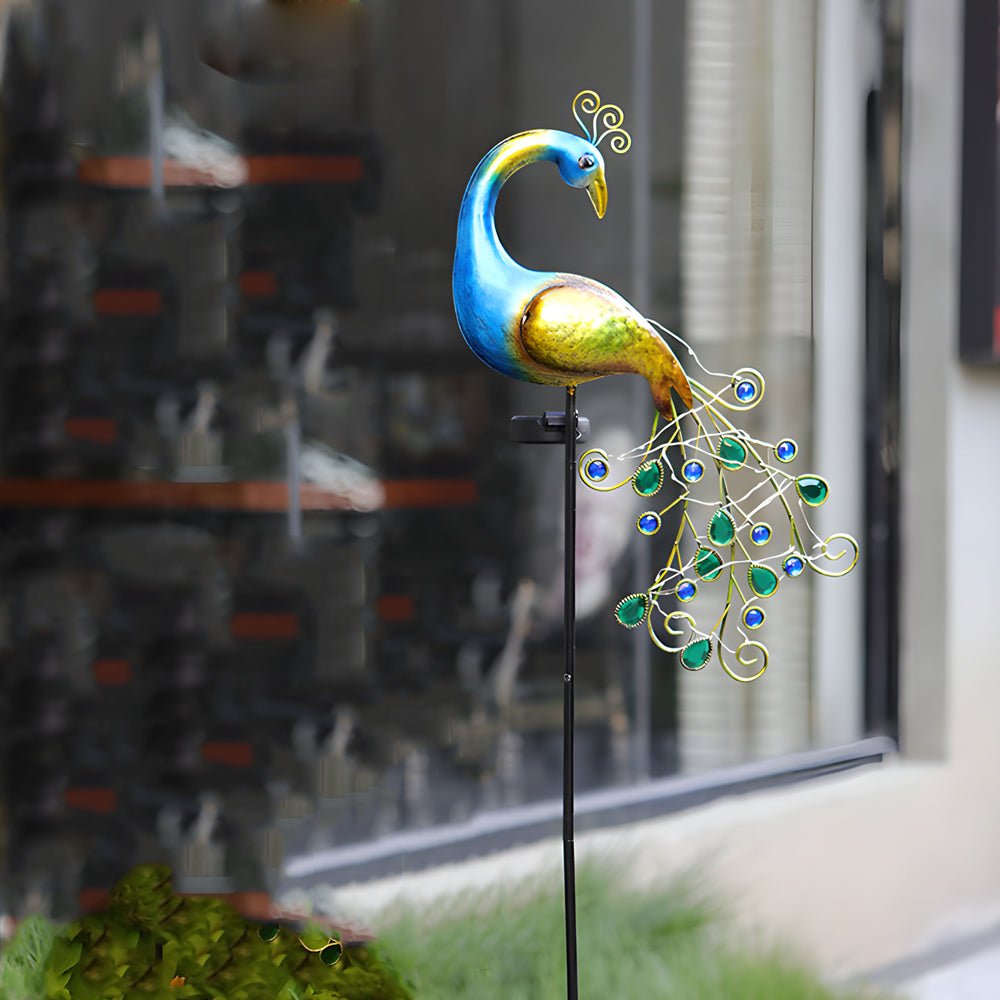 43 7 in peacock solar powered garden stake 2 pack
