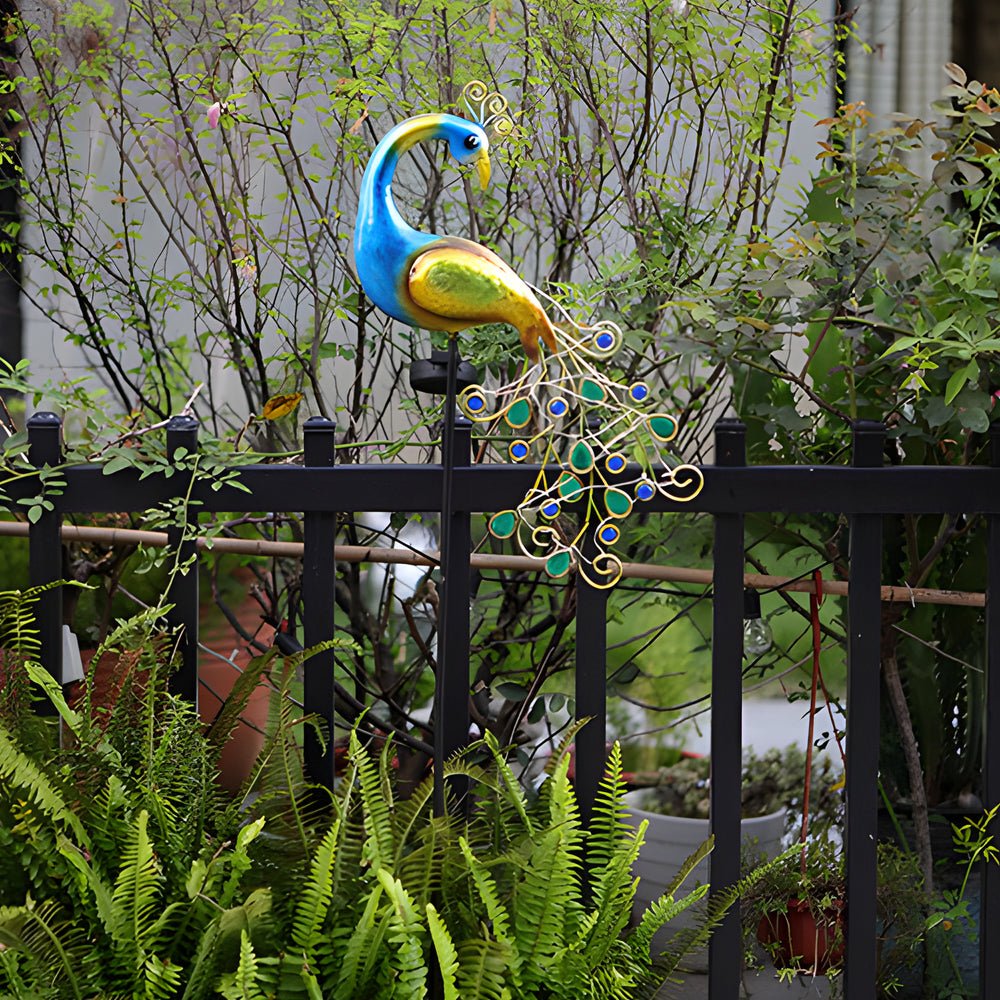 43 7 in peacock solar powered garden stake 2 pack
