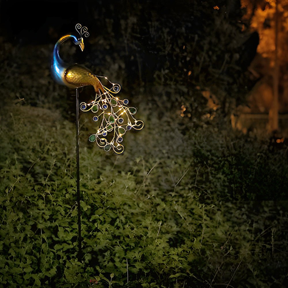 43 7 in peacock solar powered garden stake 2 pack