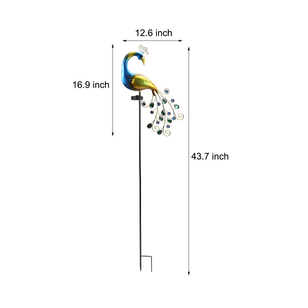 43 7 in peacock solar powered garden stake 2 pack