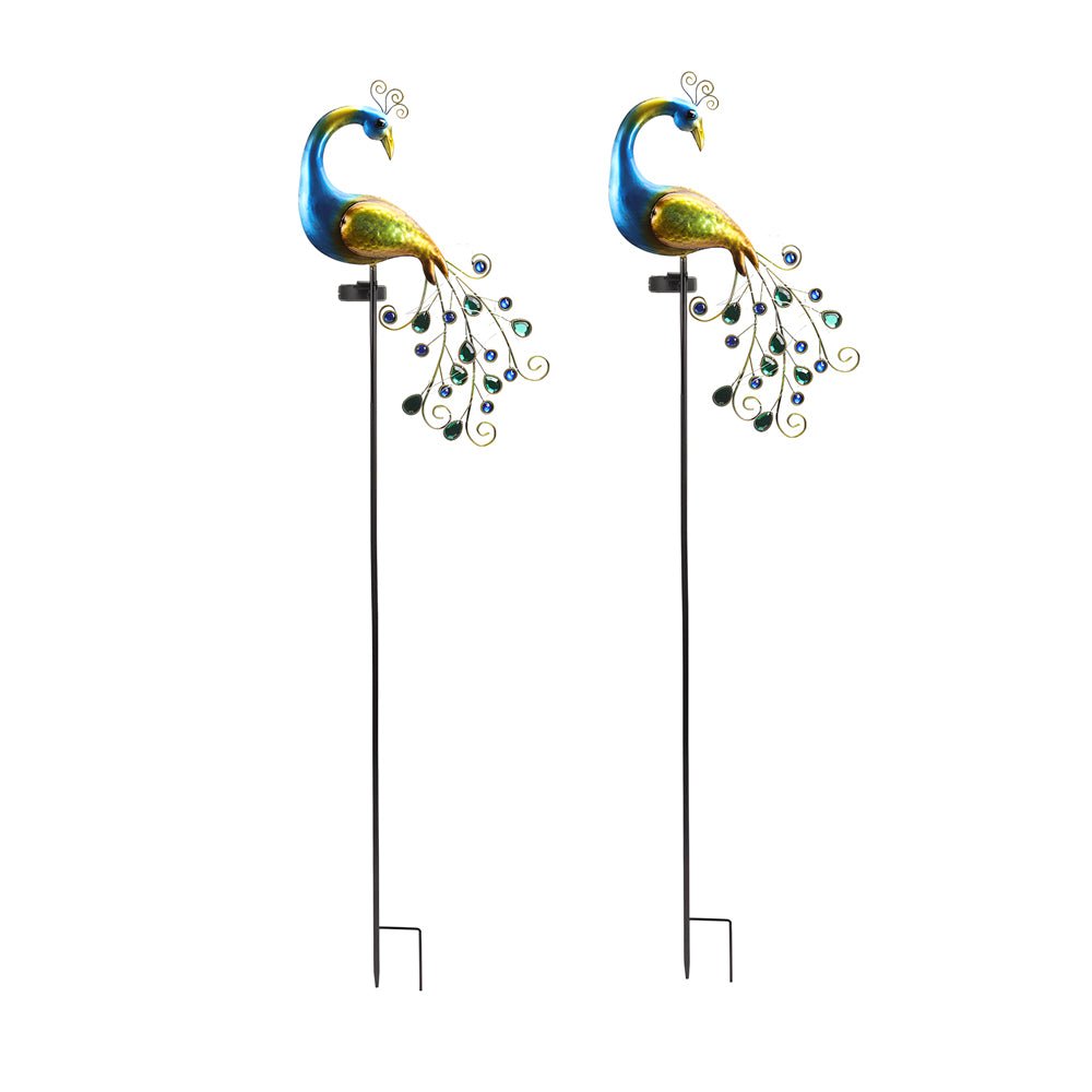 43 7 in peacock solar powered garden stake 2 pack