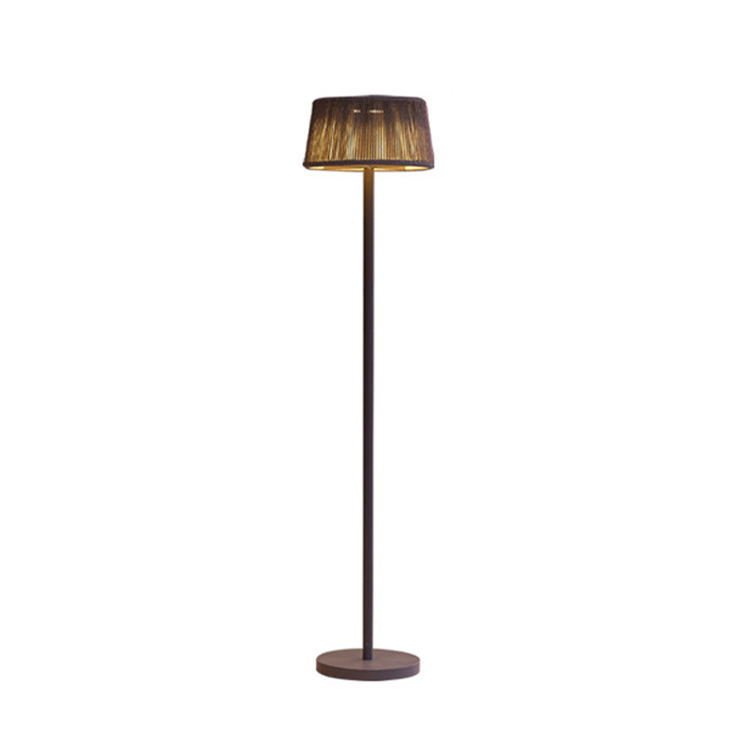 Mid-Century Modern Outdoor Floor Lamp — Stainless Steel, Hand-Woven Shade, LED 3000K, IP65, Solar / Hardwired
