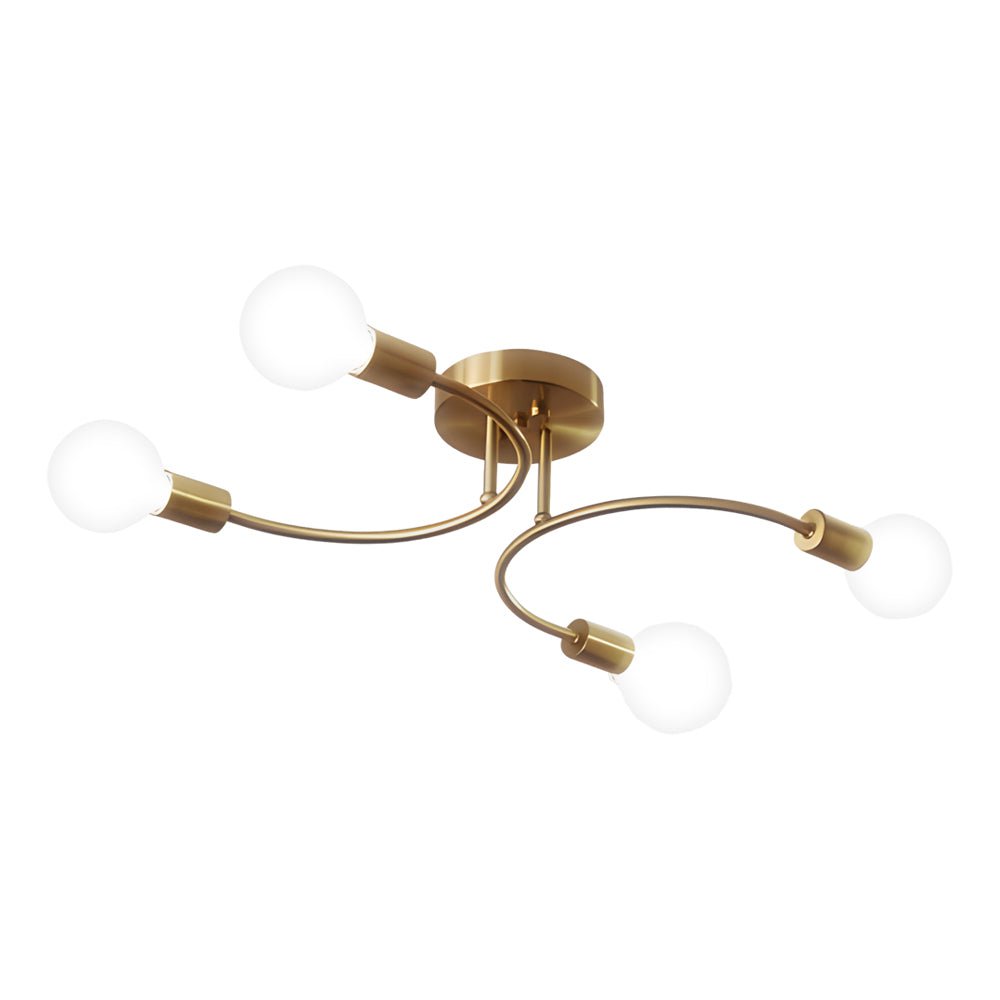 Curved-Arm Semi-Flush Chandelier with White Shades — Gold Iron, E27, 4, 6, or 8-Light