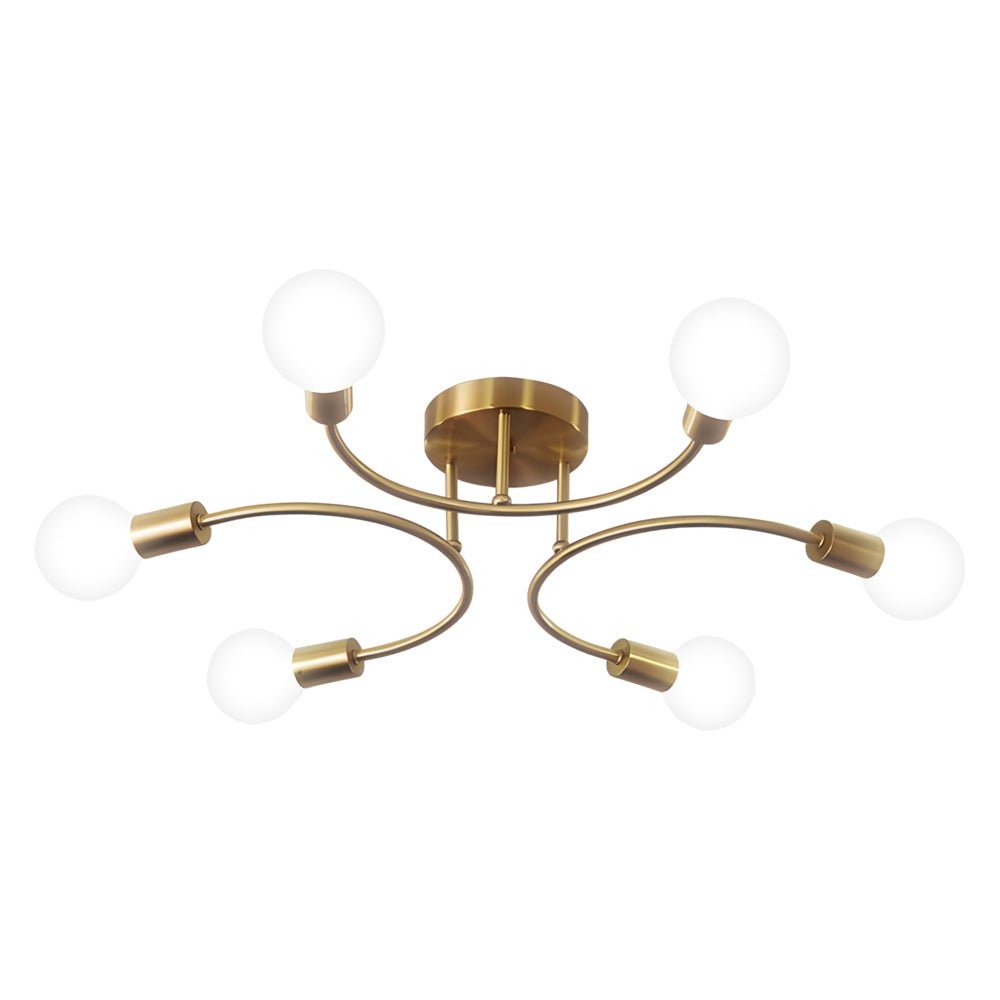 Curved-Arm Semi-Flush Chandelier with White Shades — Gold Iron, E27, 4, 6, or 8-Light