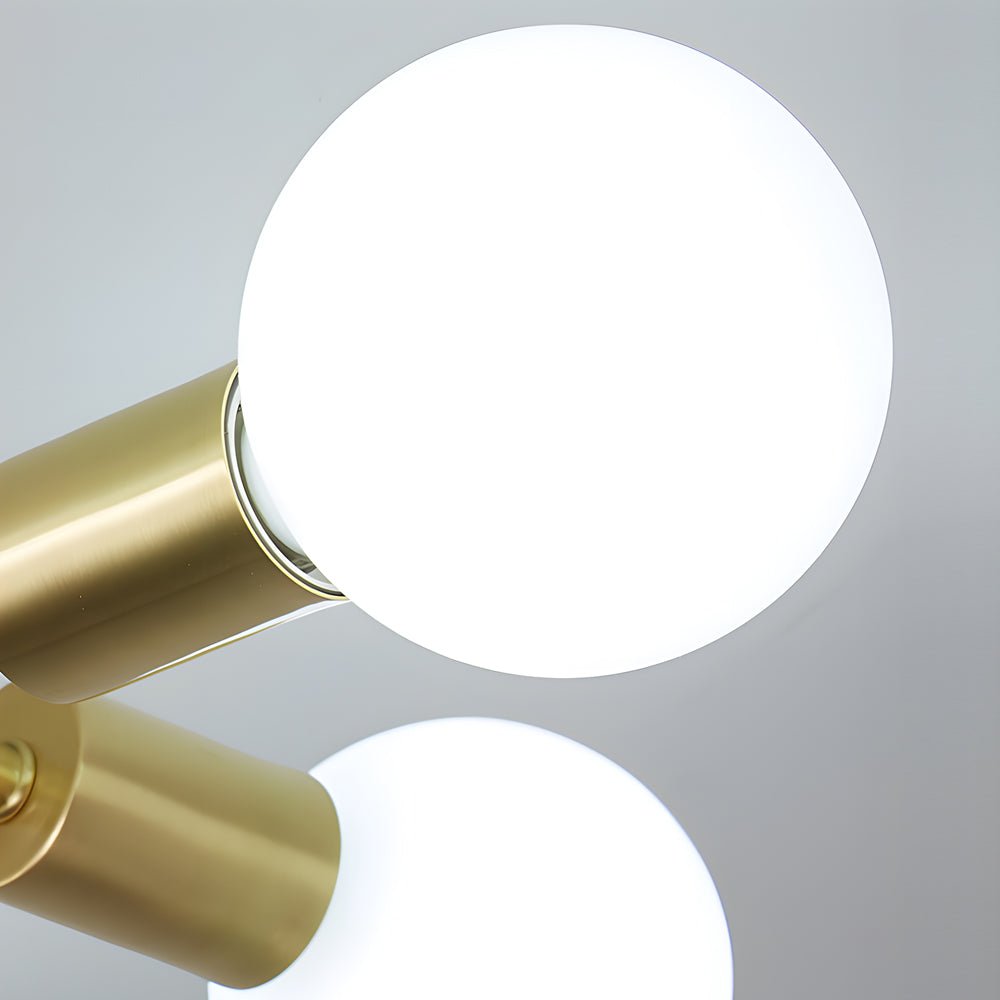 Curved-Arm Semi-Flush Chandelier with White Shades — Gold Iron, E27, 4, 6, or 8-Light