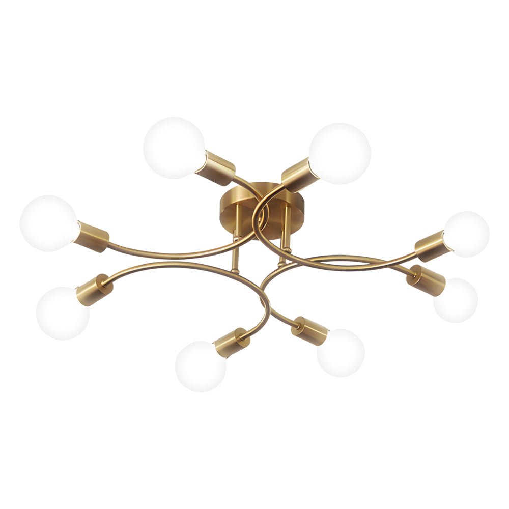 Curved-Arm Semi-Flush Chandelier with White Shades — Gold Iron, E27, 4, 6, or 8-Light