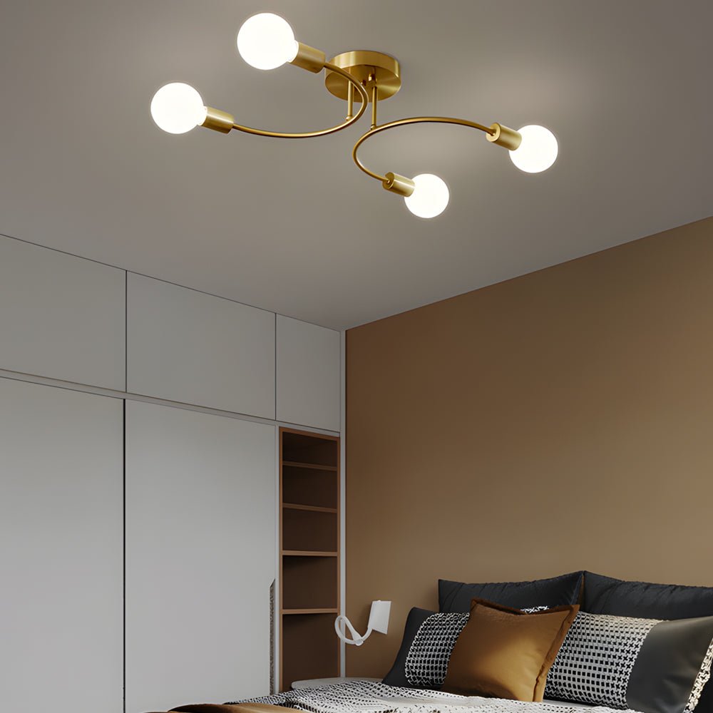Modern Ceiling Light Fixture with Curved Arms and White Shades - Available in 4, 6, or 8 Lights