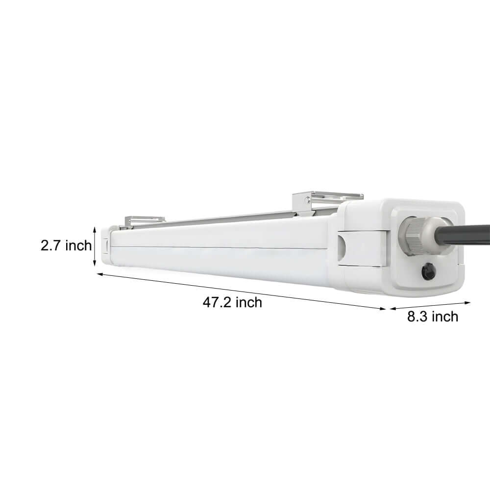 47 inch led linear tri proof light ip65 rated white vapor tight flush mount ceiling fixture available in 3000k and 5000k