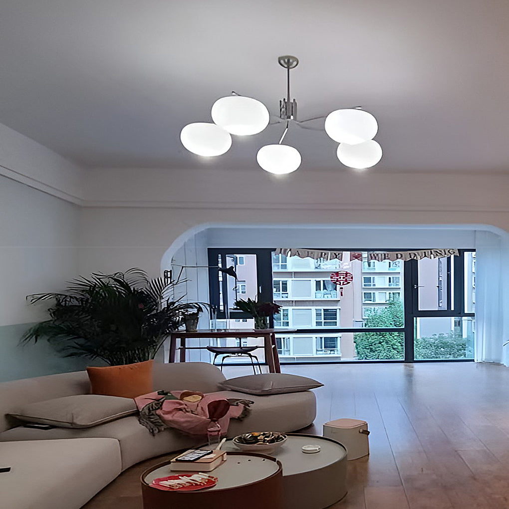 5-Light Modern Chandelier — Glass Shades, Metal, Three-Step Dimming LED, 3000K/4500K/6000K, 39" Diameter