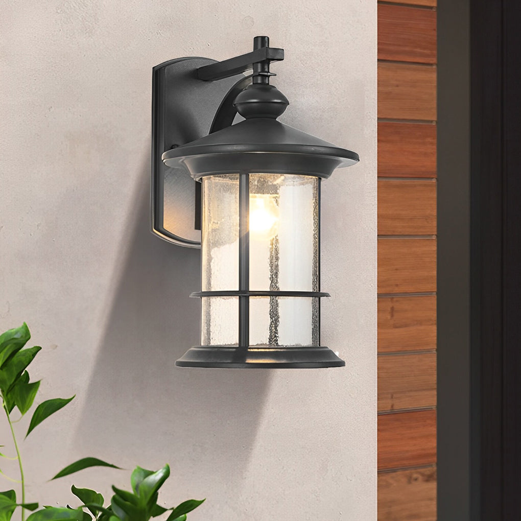 Retro Outdoor Wall Sconce — Black Aluminum and Glass, E27, IP65 Weatherproof, 8" × 13"