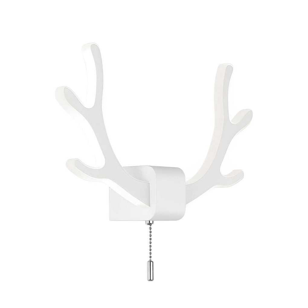 Antler Wall Sconce — Black or White Iron, LED, 8W, Pull Switch, 12" Wide