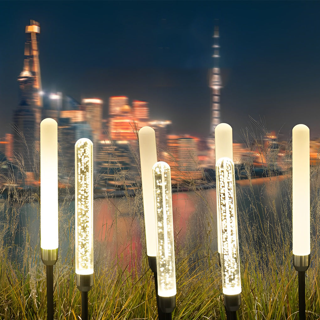 Crystal Bubble Reed LED Lawn Lights, 5-Pack — Acrylic & Stainless Steel, IP65, DC12V, 28"