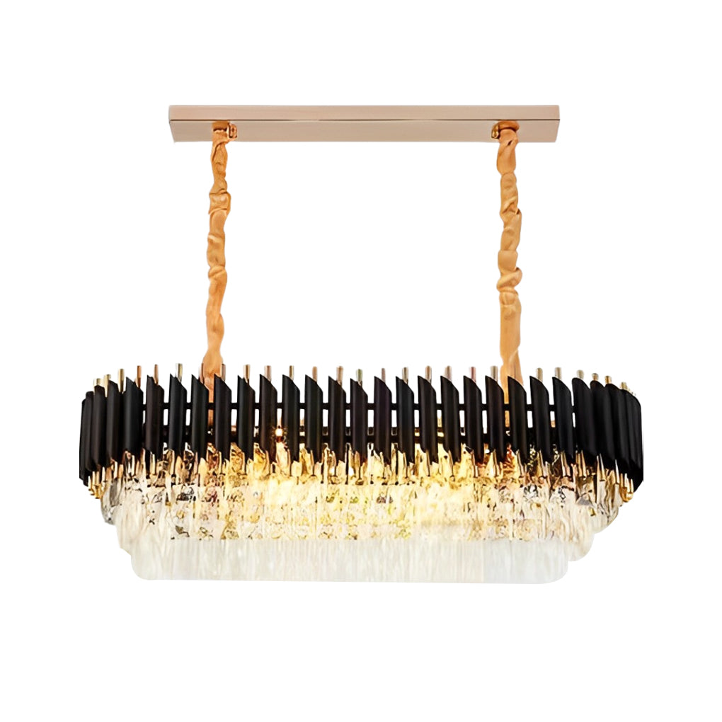 Postmodern Round Oval Crystal Chandelier — Black and Gold Iron, E14, Three-Step Dimming (3000K/4500K/6000K)