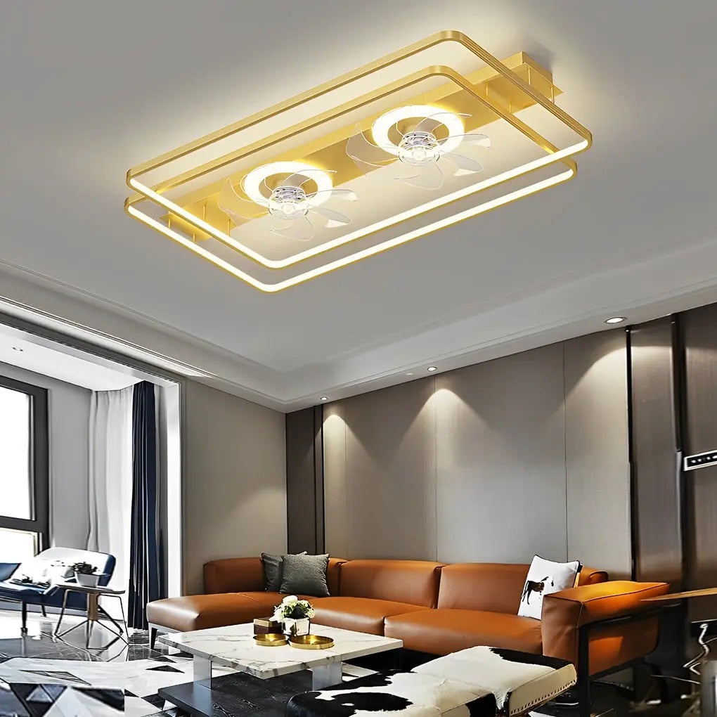 Nordic Bladeless Ceiling Fan Lamp with 2 Fans: Creative Rectangular Design and 3-Step Dimming Luxe