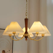 Pleated Shade Chandelier — Copper & Walnut, 12W LED Warm White 3000K, 3-Light 24" or 5-Light 28"