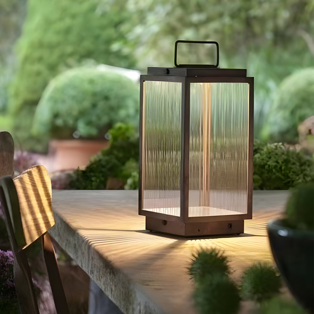 Modern Portable Outdoor Lantern — Black Stainless Steel and Glass, LED 3000K, IP54, 11"