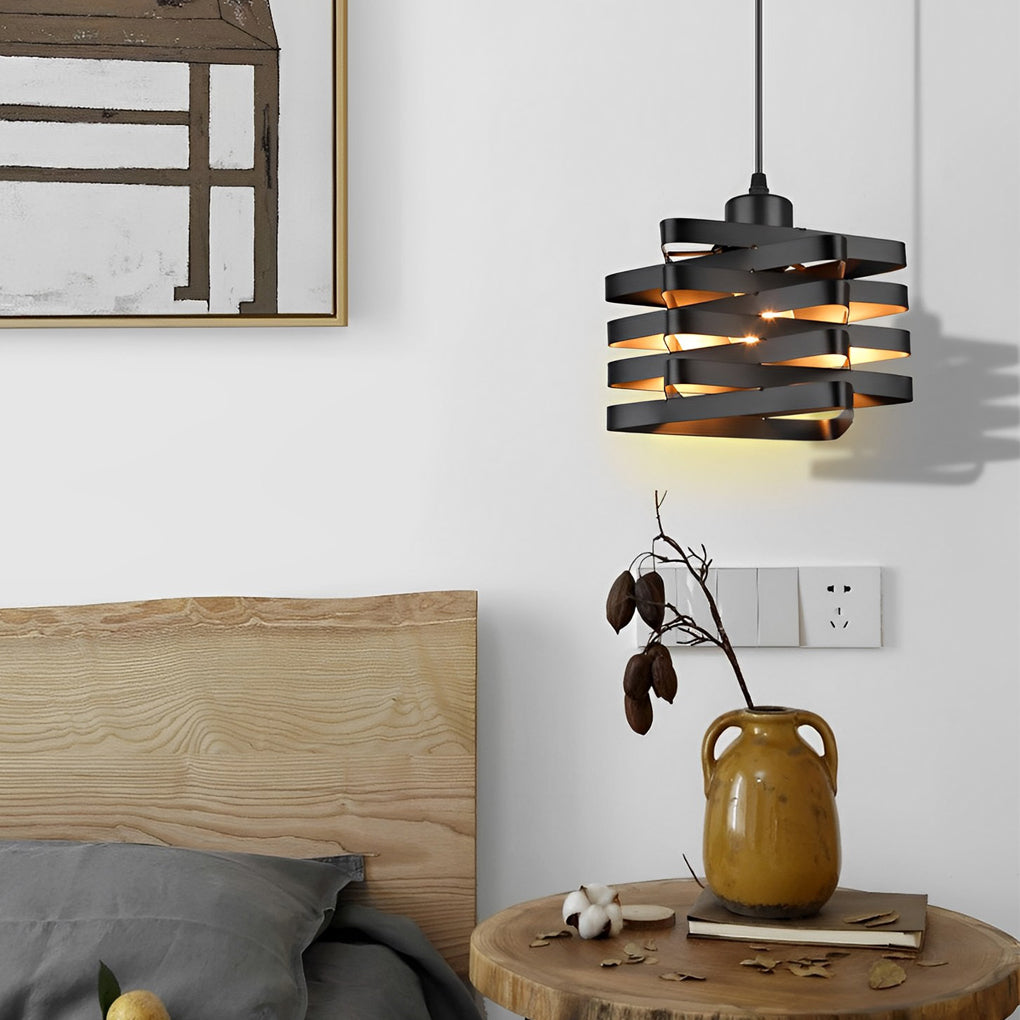 Retro Industrial Interwoven Iron Mini Pendant — E27/E26, 60W Max, 39.4" Adjustable, Gold / Copper / Black