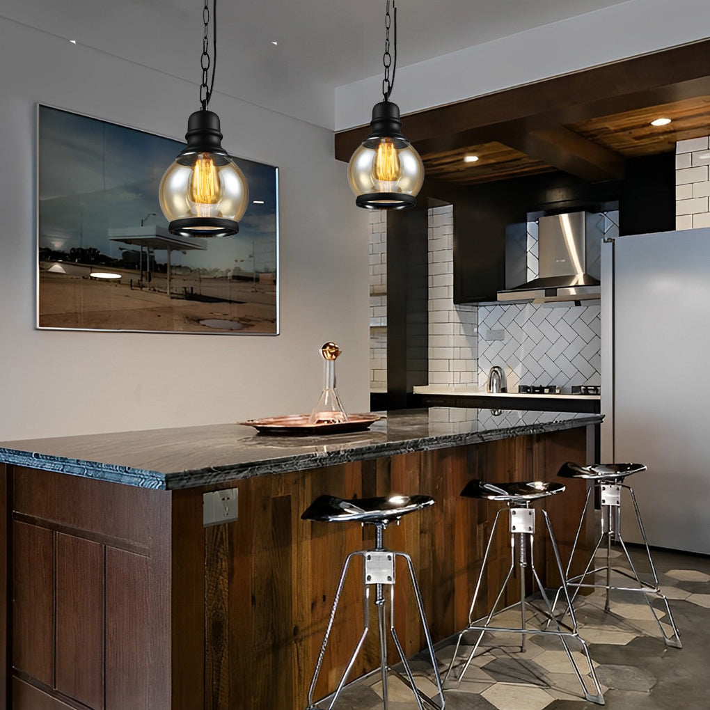 Industrial Mini Pendant — Retro Brown Glass Shade, E27, 3 Shape Options