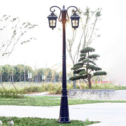 2-Light Retro Outdoor Post Light — Die-Cast Aluminum and Glass, Bronze/Black, E27, IP65, Hardwired, 21.7" W × 116.1" H