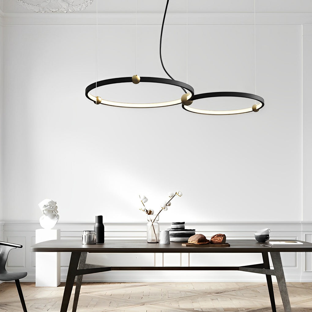Postmodern Circular Ring Chandelier — Black Iron, LED 4500K, 2- or 3-Ring Configuration