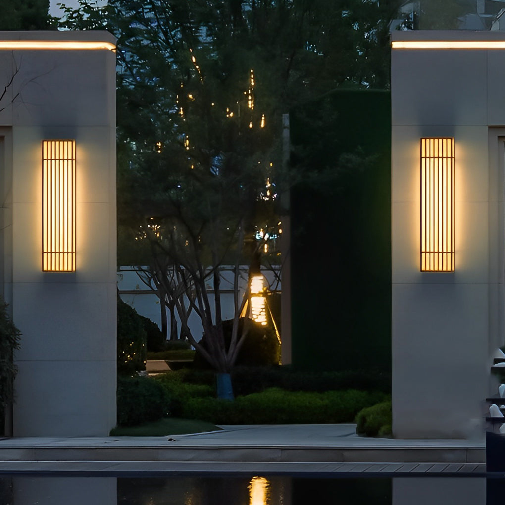Retro Vertical Stripe Grid Outdoor Wall Sconce — Brown Stainless Steel, LED 3000K, IP65 Weatherproof, 23.6"–47.2"
