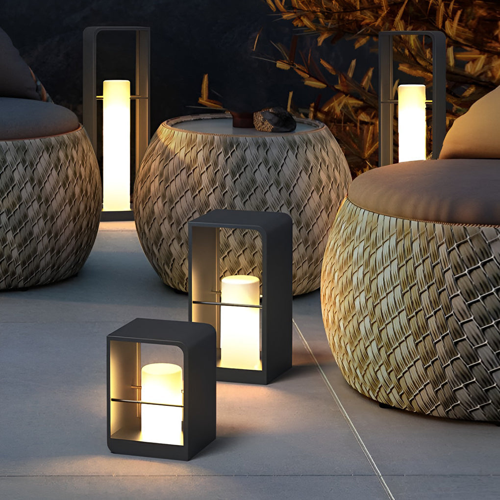Modern Black Rectangular Frame Outdoor Lantern — Stainless Steel & PMMA, Solar / Hardwired, LED 3200K, IP54, 11", 17", or 29"