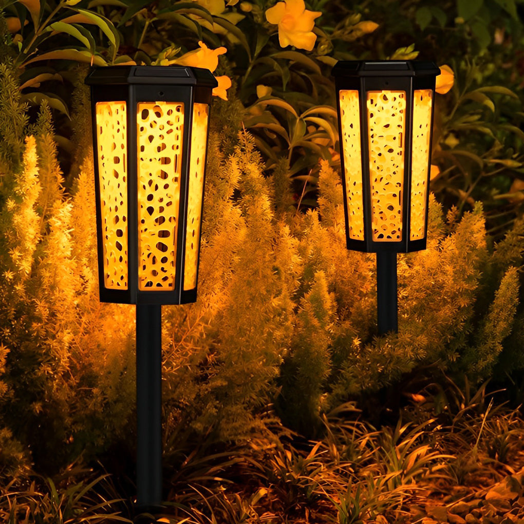 RGB Hexagonal Hollow Solar Stake Light — ABS + PC, LED, Dual-Mode Warm White / RGB, IP65 Weatherproof