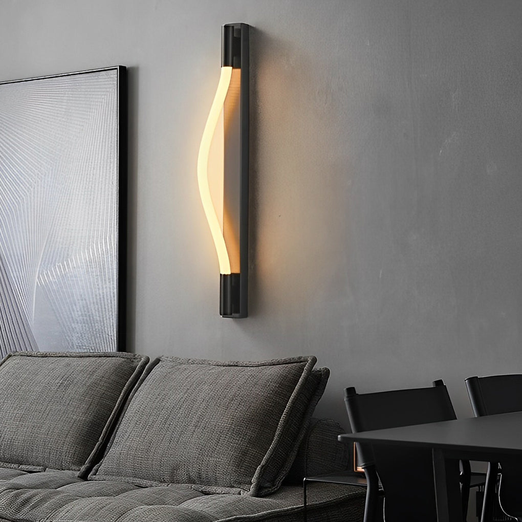 Modern Linear Wall Sconce — Black Iron, Handwoven Rope, Flexible LED, 4.5W–6.5W, 23.6" or 35.4"