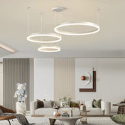 Circular Ring Modern Chandelier — Iron and Acrylic, White, 3-Step Dimming LED, 64W–113W, Multiple Configurations