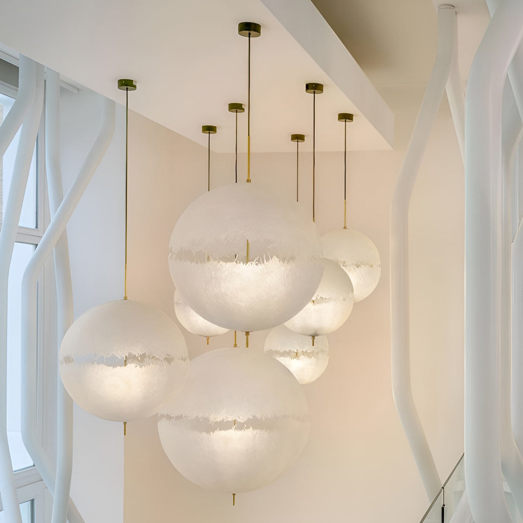 Moon-Shaped Pendant Chandelier — Iron & Resin, White LED, E27, Modern Minimalist, 12"–24" Available