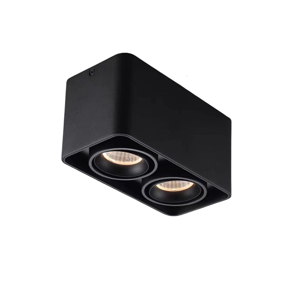 Square Adjustable Surface-Mount Spotlight — Iron, Three-Step Dimming LED, 360° Rotation, 1- or 2-Light