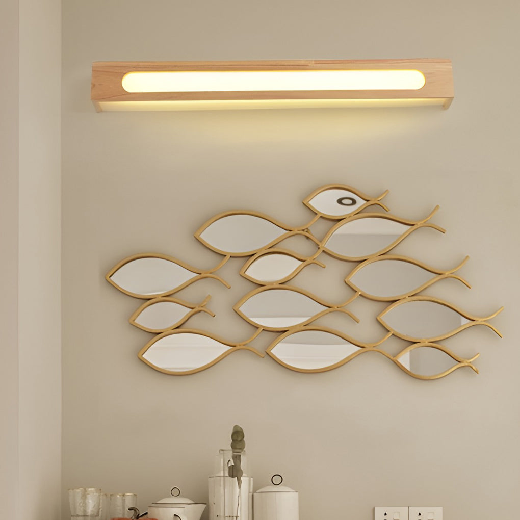 Rectangular Wood Wall Sconce — Rubber Wood, LED, Moisture-Proof, 14"/18"/22" Lengths