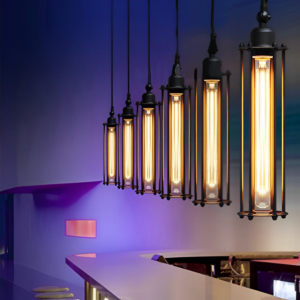 Industrial Rustic Pendant Light — Black Iron, 8W LED, Vertical or Horizontal