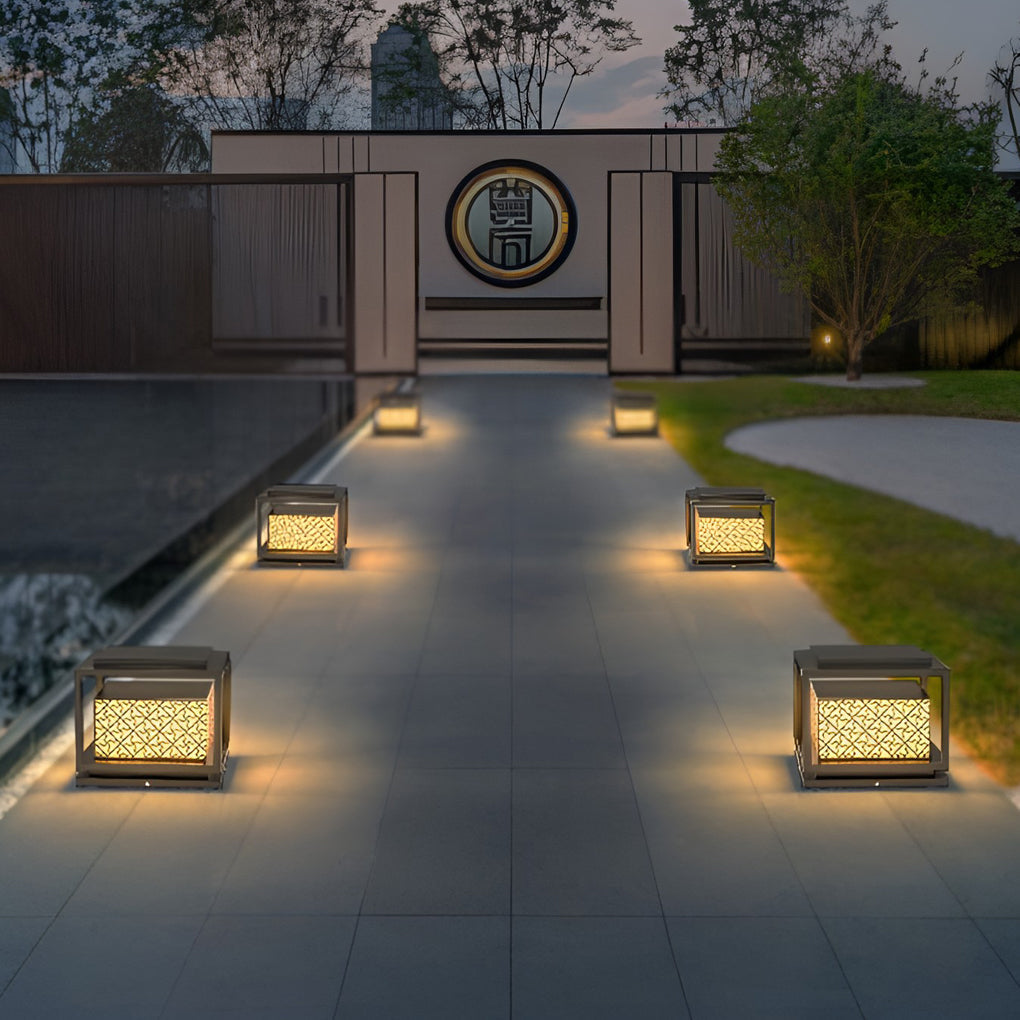 Modern Square Solar Outdoor Pillar Light — Stainless Steel, IP65, 3000K Warm White, E27