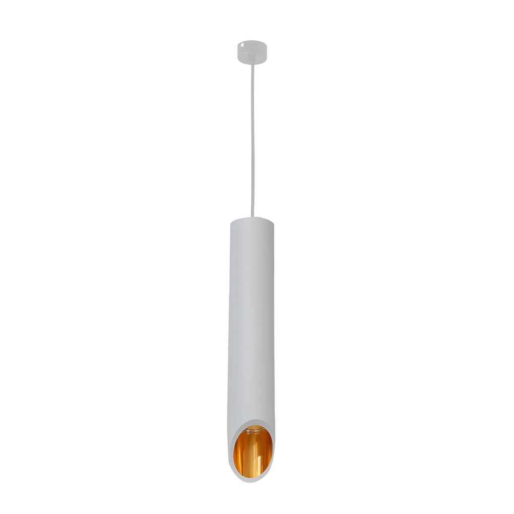 Cylindrical Oblique Mini Pendant — Aluminum, LED 5W 3000K, 2" × 16", Black or White with Gold