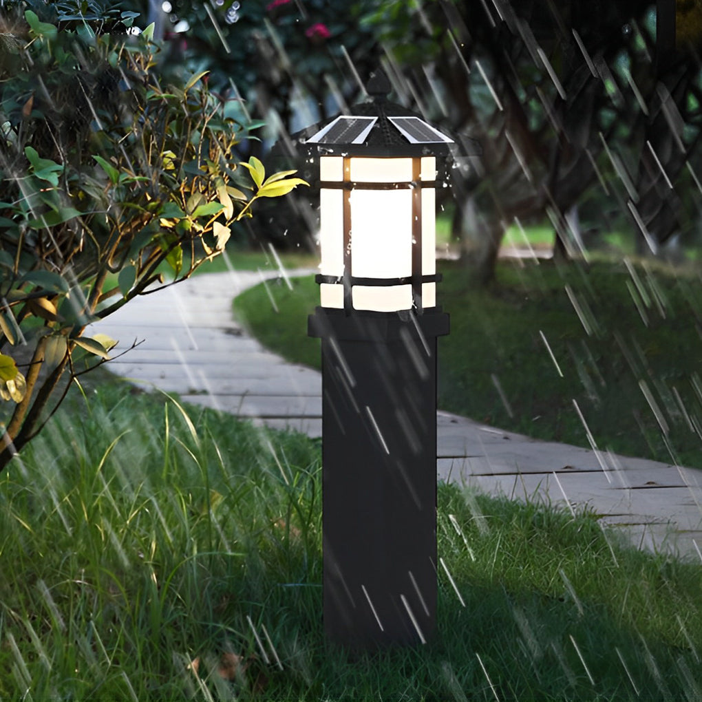 Solar LED Bollard Light — Die-Cast Aluminum, Black, 3000K Warm White, 8–10H Runtime, 24" or 29"