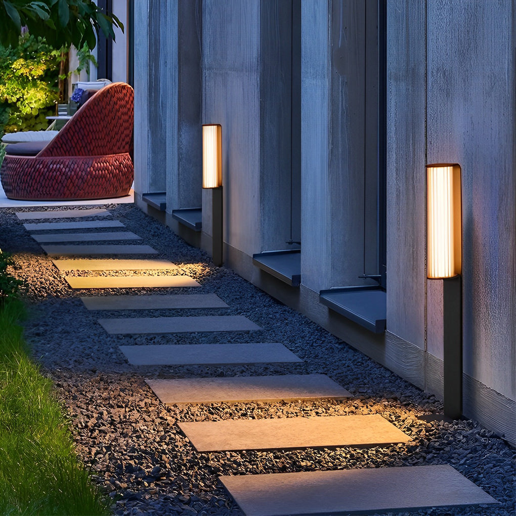 Dual Cylinder Bollard Pathway Light — Black Stainless Steel & Acrylic, LED, IP65, 3000K, 30.9"