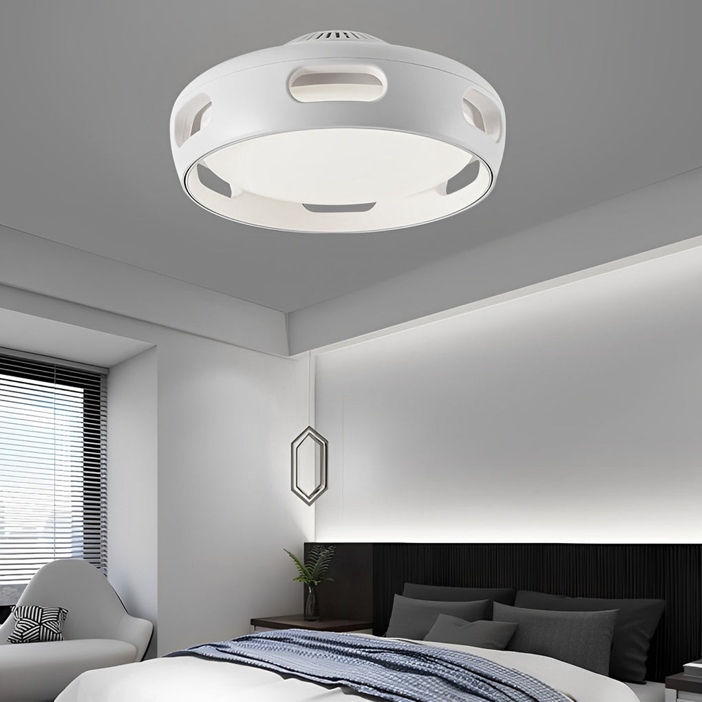 Modern Round Bladeless Ceiling Fan with Smart Mute and Stepless Dimming in White