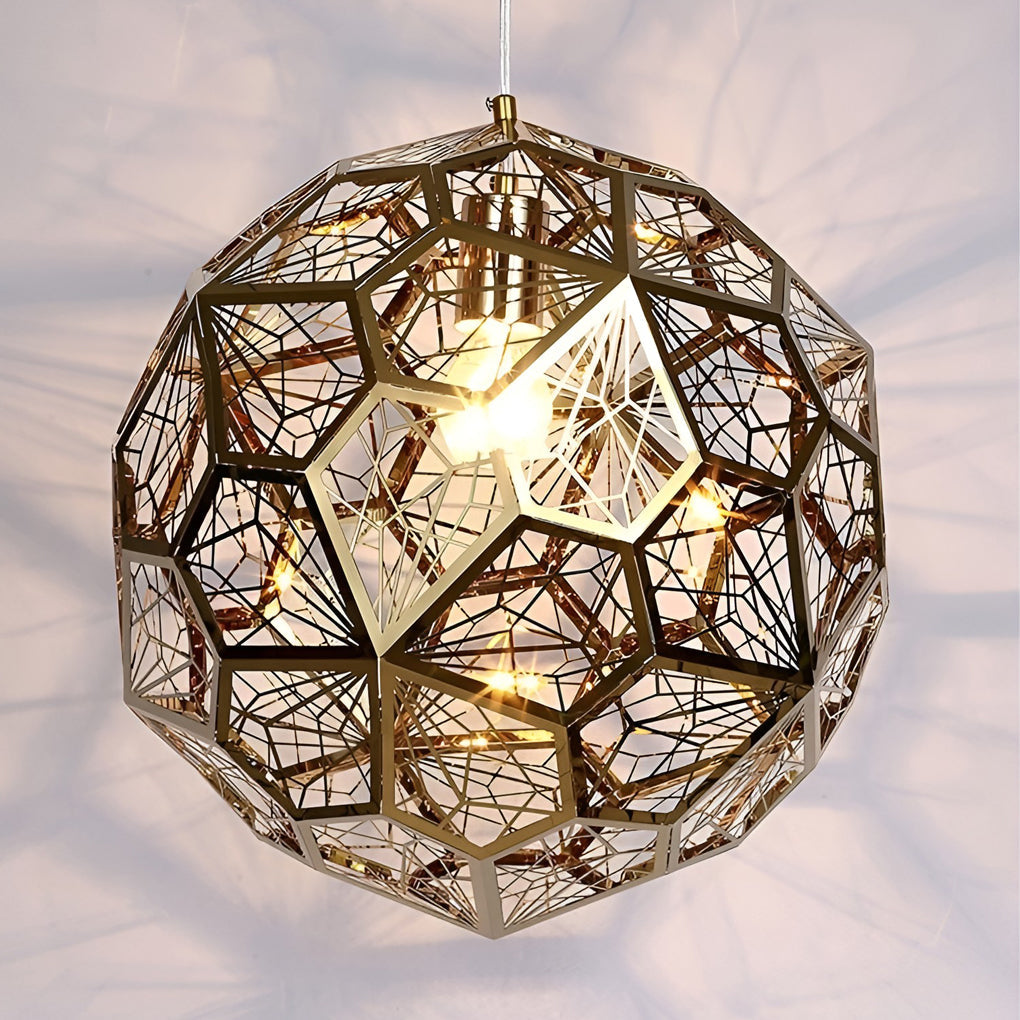 Postmodern Geometric Spherical Pendant — Stainless Steel, E27, Gold / Rose Gold / Silver, 10"–20"