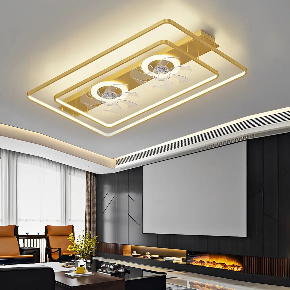 Rectangular LED Dual Head Ceiling Fan with Transparent Blades Luxe