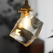 Square Transparent Glass Mini Pendant — Brass and Iron, E14, 4"W × 8"H, 59" Adjustable Wire