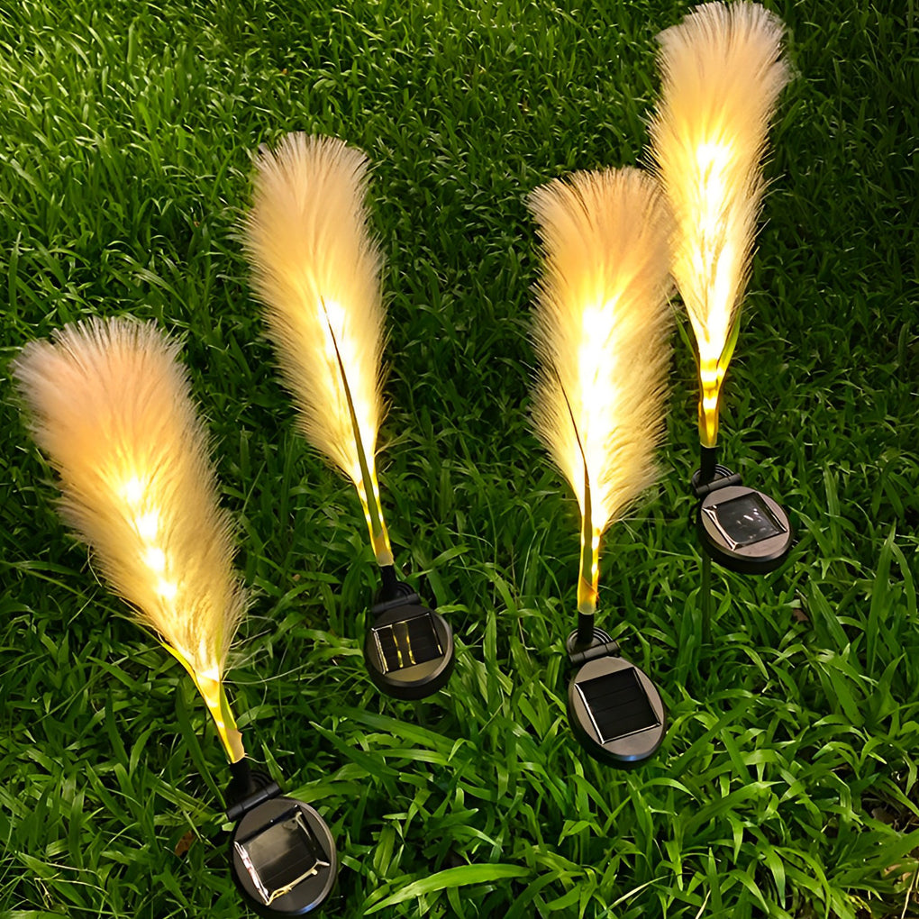 Hairy Reed Solar Lawn Lights, 2-Pack — Chemical Fiber & Stainless Steel, LED, IP65, 29", Warm White / Daylight