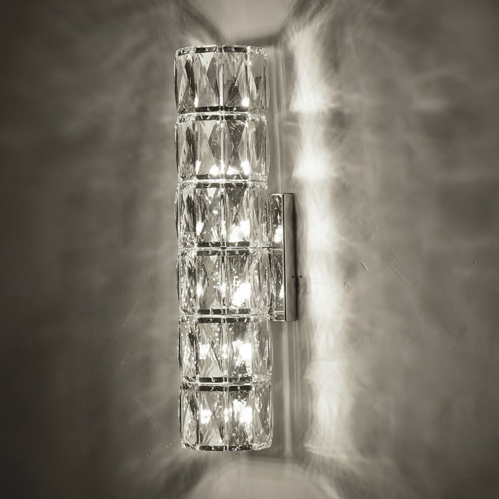Cylindrical Crystal Wall Sconce — Stainless Steel, G9 Hardwired, Three-Step Dimming, 3-Light / 4-Light / 6-Light