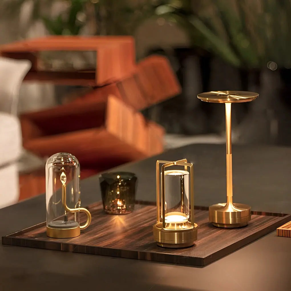 Slender Cordless UFO Alien Table Lamp with Plated Metal Finish Luxe